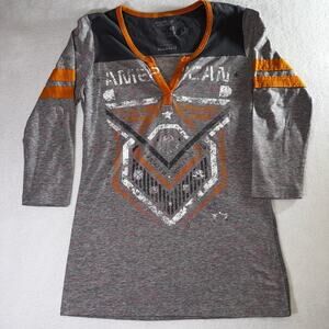 American Fighter Womens M Medium V Neck Top Athletic Tee Gray Orange (36x27)